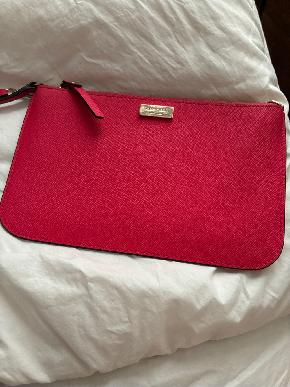 kate spade Hot Pink Leather Wristlet with Gold Plaque